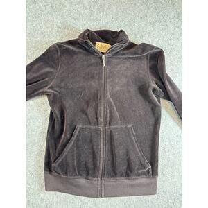 VTG Juicy Couture Velour Track Jacket Womens Medium Dark Gray Zip Up Mcbling Y2K
